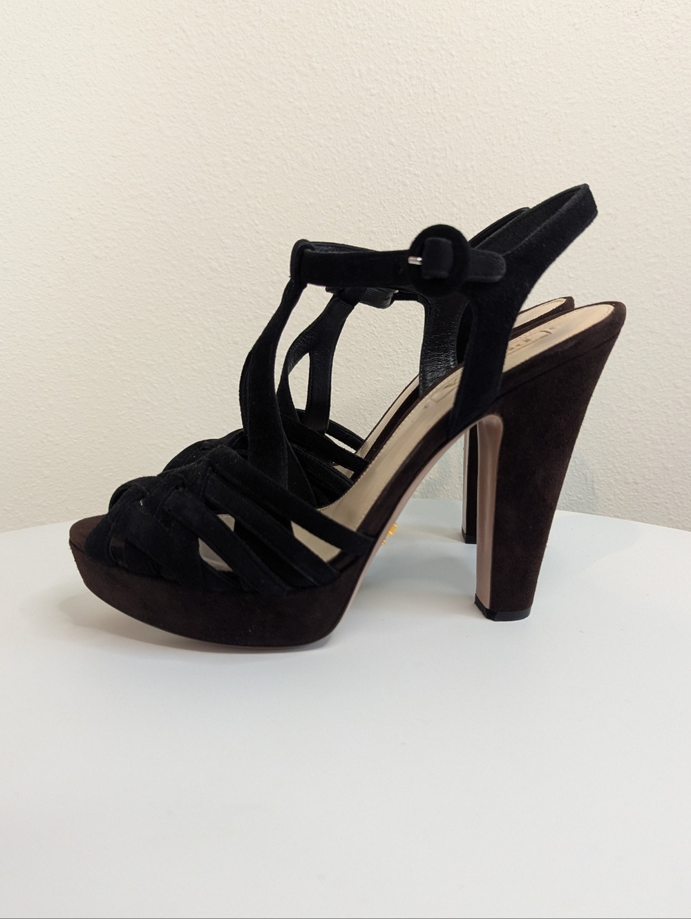 Prada Black Suede Woven Platform Sandals Sz 38.5 w/Tags - Picture 4 of 11